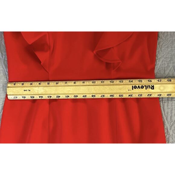 Rachel Parcell Sz L Red Ponte Knit Double Ruffle Sheath Dress Career, Party - Picture 11 of 14